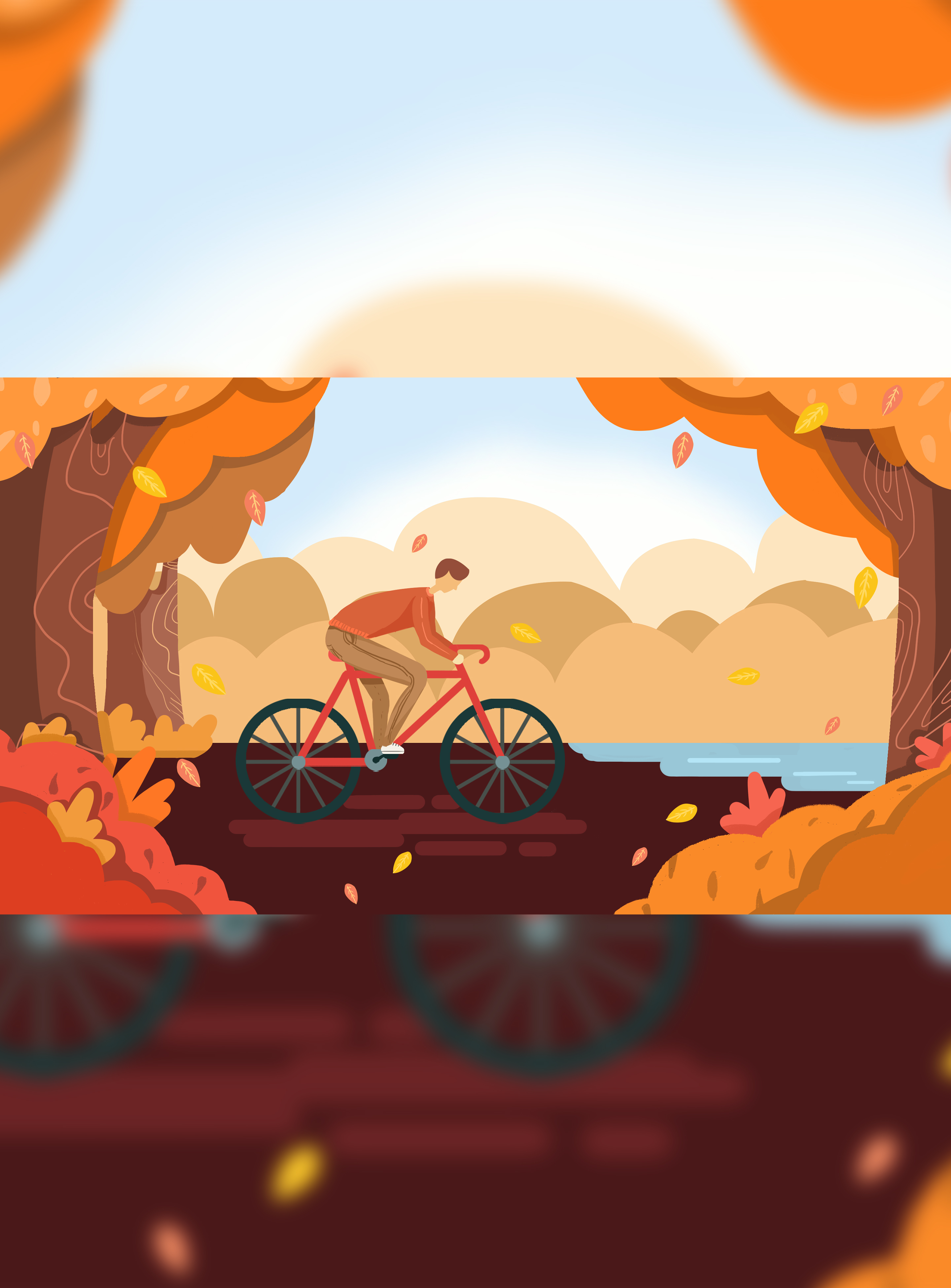 立秋树林男孩骑车插画