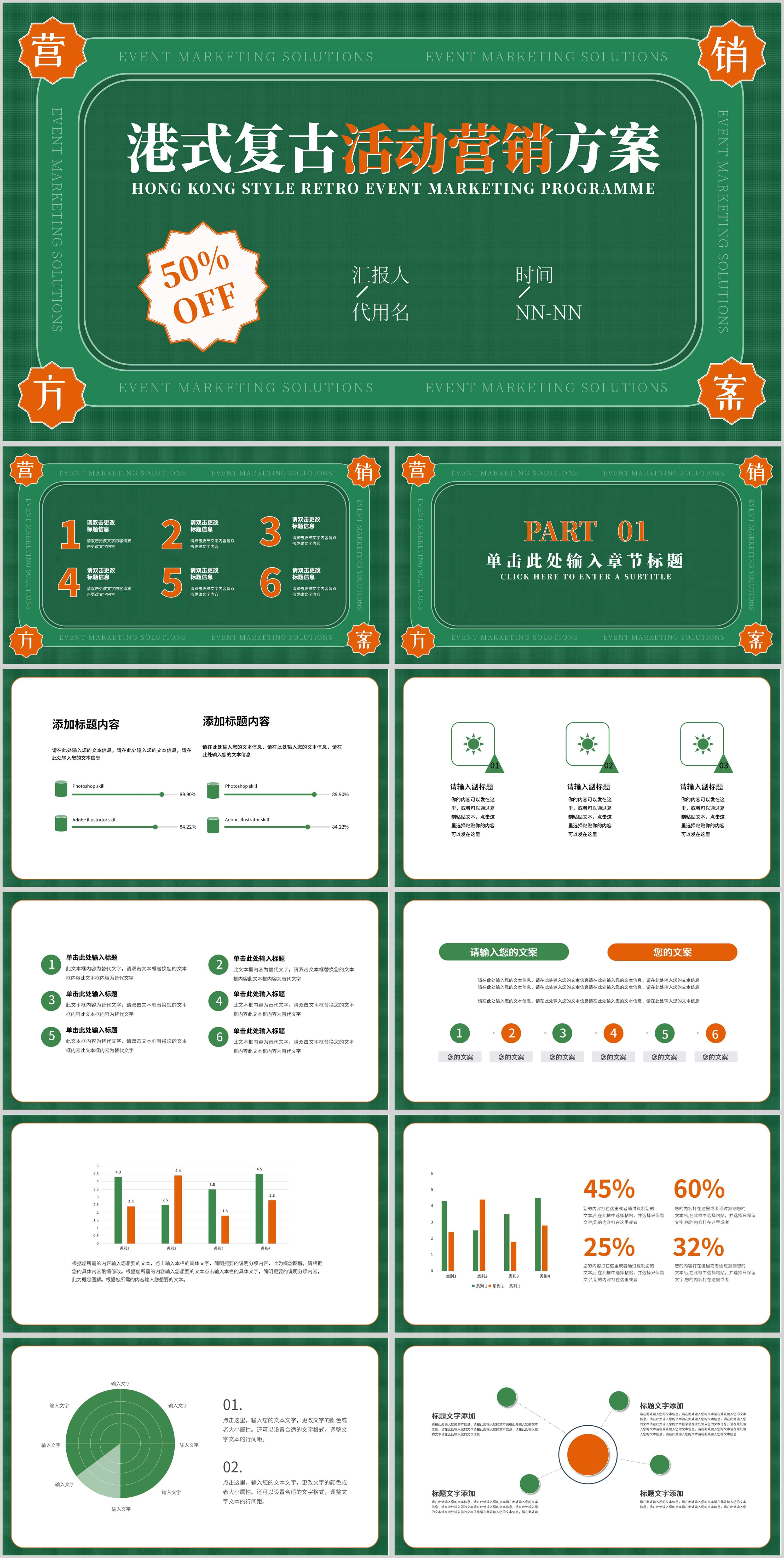 绿色港式复古风活动营销方案PPT模板