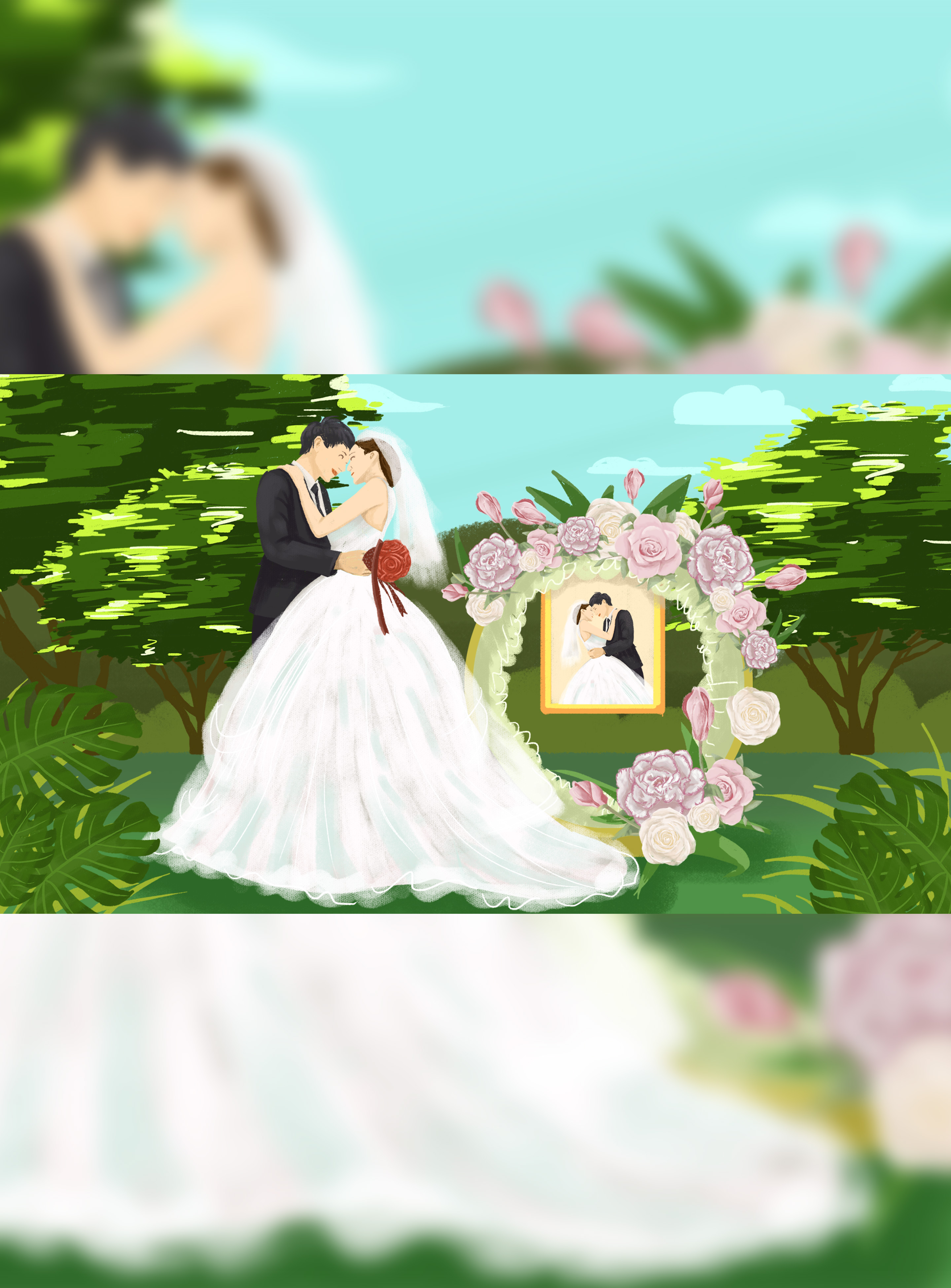 卡通婚礼新人情侣插画