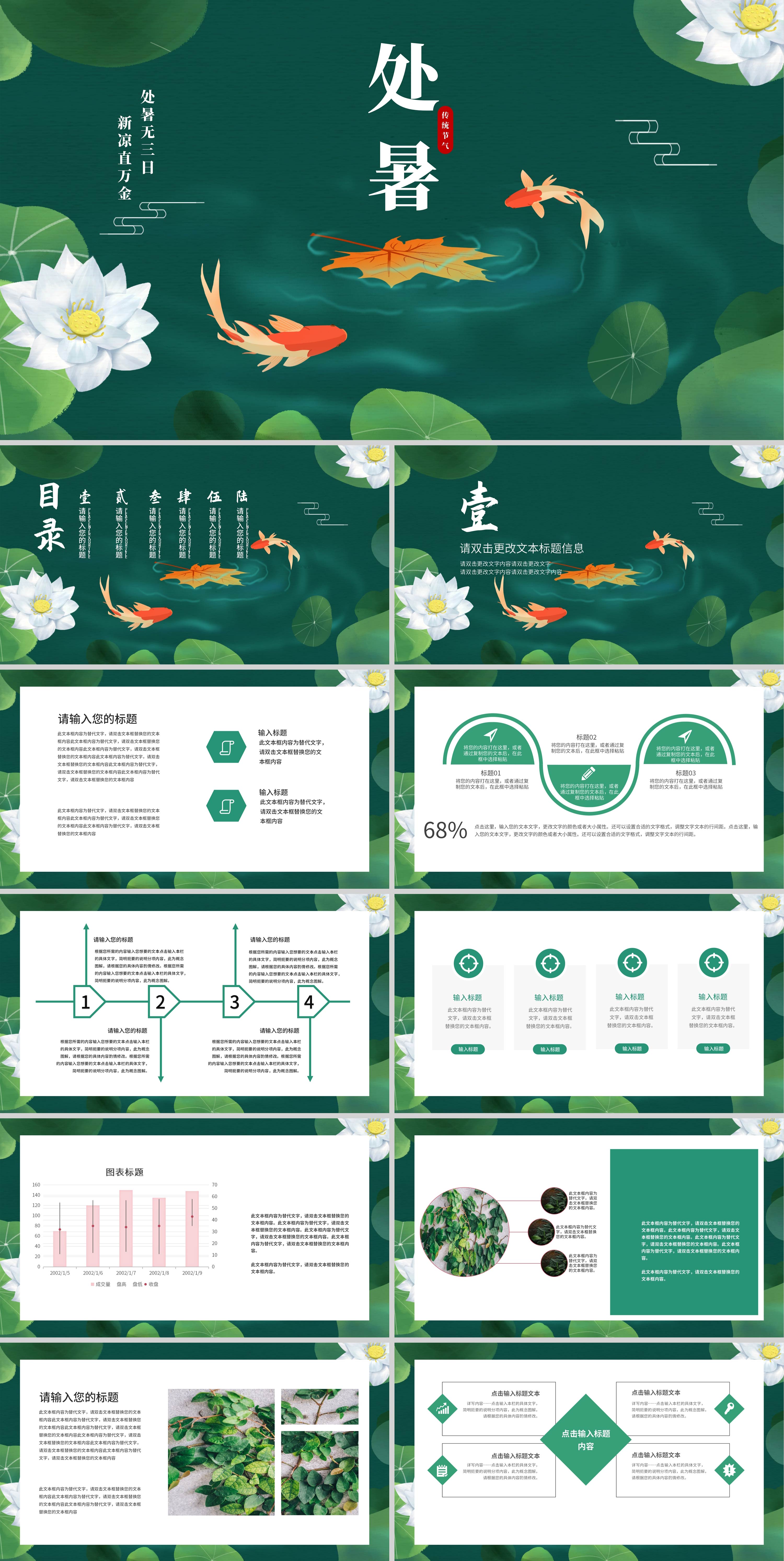 绿色中国风二十四节气处暑PPT模板