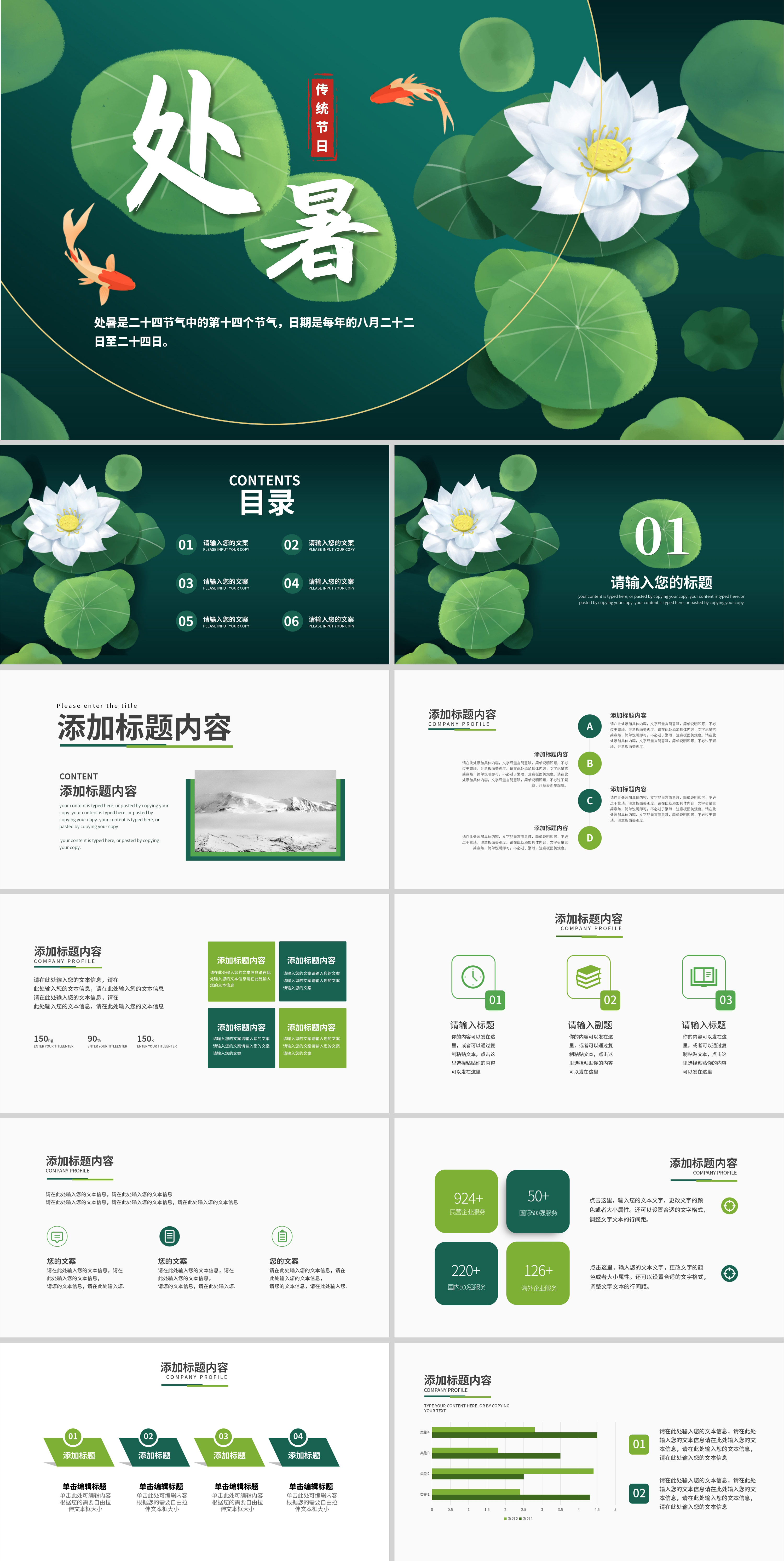 绿色荷叶小清新处暑PPT模板
